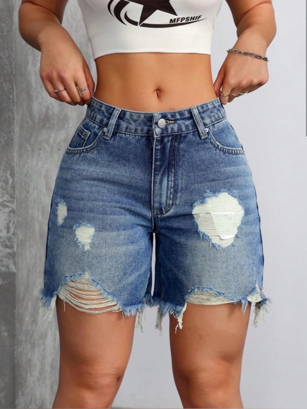 SHEIN distressed denim shorts